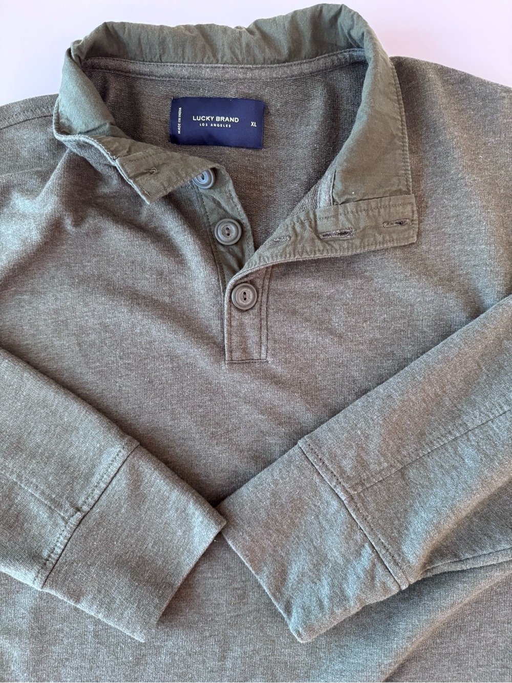Men’s Lucky Brand Olive Green Henley Pullover, XL